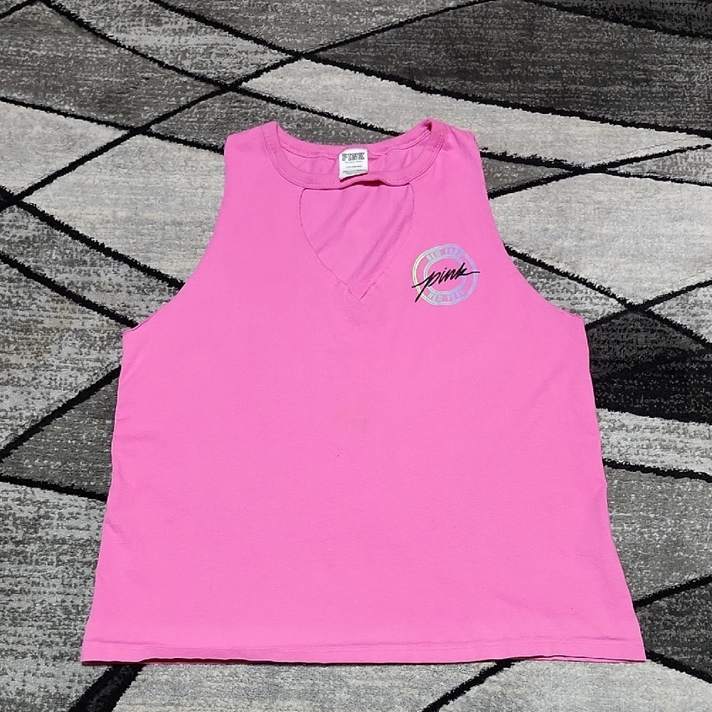 VS PINK OMBRE LOGO RAW-EDGE SPLIT NECK 2018 TANK-TOP LARGE